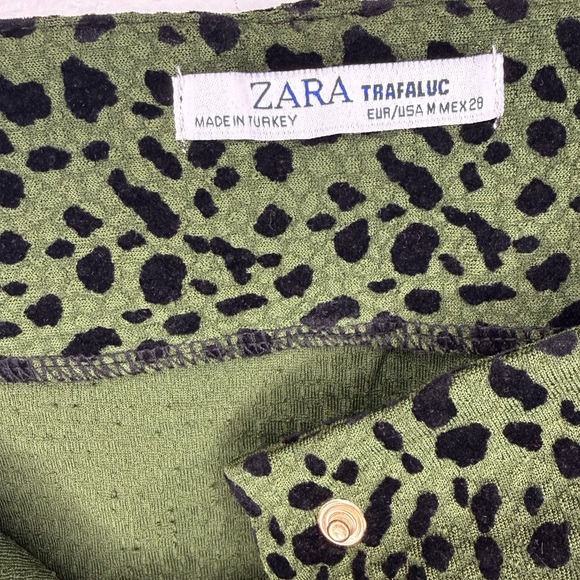 Zara Green Leopard Print Button Front Mini Skirt  High Waist Animal Print M - Picture 4 of 6